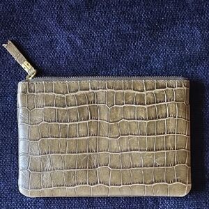 Madewell Crocodile-Embossed Leather Zip Pouch in Olive Taupe
